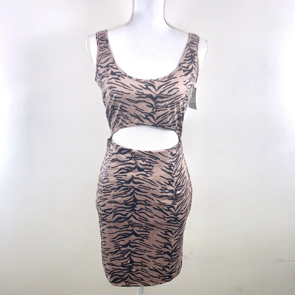 FOREVER21 FAUX SUEDE ANIMAL PRINT CUTOUT DRESS - Picture 2 of 6
